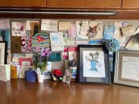 Dr. Hou's office, where she keeps cards and mementos that patients send her